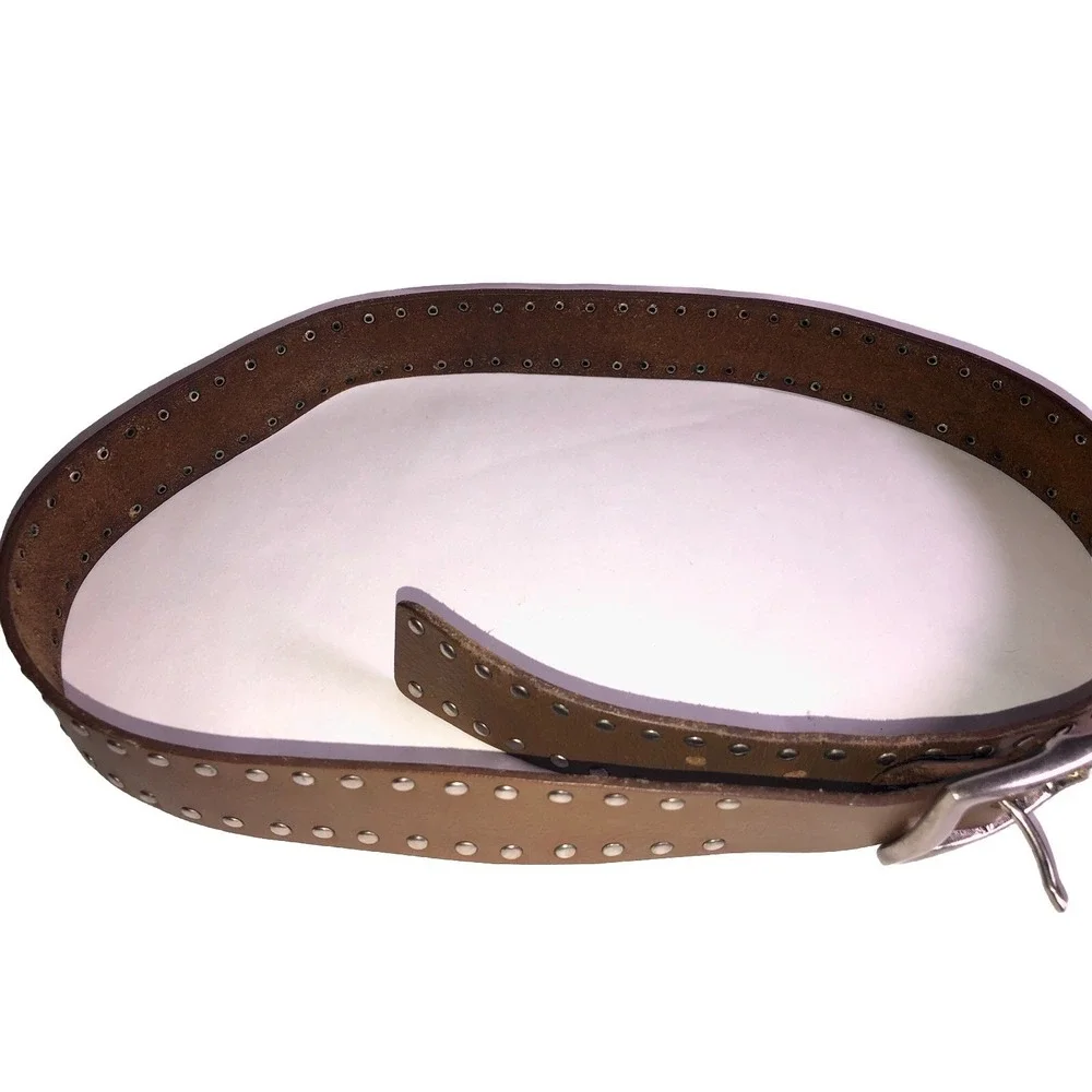 Vtg Y2K Calvin Klein Jeans Studded Brown Leather‎ Belt 33-37